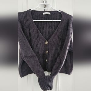 Pull & Bear fuzzy ribbed cropped cardigan